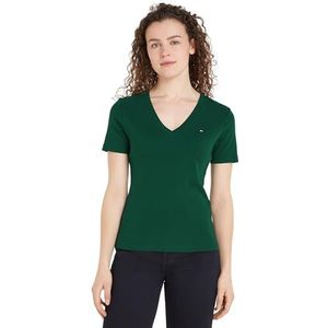 Tommy Hilfiger Dames nieuw Slim Cody V-NK SS WW0WW40584, S/S T-shirt, groen, XXS, Groen (Sier Groen), XXS