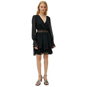 Koton Dames taille detail chiffon mini party jurk, zwart (999), 42