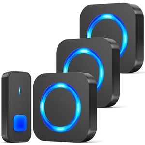 SURFOU Deurbel, Waterdichte Draadloze Deurbelset Bel Deurbel Voor Buiten met 3 Plug in Ontvangers, 400M Bereik, 55 Melodieën, 5 Volumes, Huisdeurbel met Batterij, Led-Display, Zwart