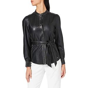 Herrlicher Dames Monique Real Nappaleather blouse, Black 11, L