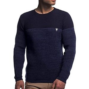 Karl's People gebreide herentrui met ronde hals en logopatch | Heren wintertrui | stijlvolle heren gebreide trui | Warme herentrui grof gebreid| Basic sweater met lange mouwen voor heren K-114