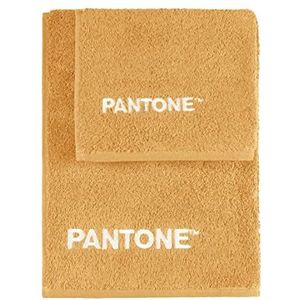 SWEET HOME Pantone™ handdoekenset 1 + 1, bestaande uit gastendoekjes 40 x 50 cm + gezicht 50 x 100 cm met Pantone™ borduurwerk, Oeko Tex gecertificeerd, beige