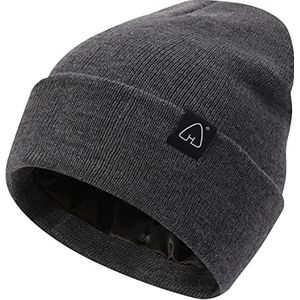 Hat Hut Satijnen gevoerde beanie muts voor vrouwen, winterhoeden met krullend haar, revers, zijden voering, slouchy skimuts, warme schedelmuts, grijs, mlange, eenheidsmaat, Grijs Mange, one size