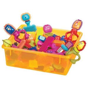 Battat BX1040Z,B. Toys Bristle Blocks Spinaroos met 75 delen, bouwstenen, bouwblokken met borstelharen om in elkaar te steken met opslag, babyspeelgoed vanaf 2 jaar,veelkleurig