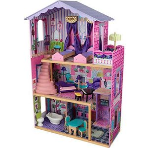 KidKraft 65082 My Dream Mansion, houten poppenhuis inclusief meubilair en accessoires, 3 verdiepingen hoge speelset voor poppen van 30 cm