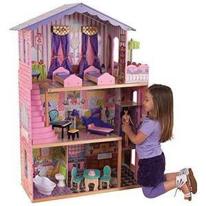 KidKraft 65082 My Dream Mansion, houten poppenhuis inclusief meubilair en accessoires, 3 verdiepingen hoge speelset voor poppen van 30 cm