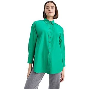 DeFacto Hemdblouse met lange mouwen voor dames, hemd met knopen voor vrijetijdskleding, groen, S