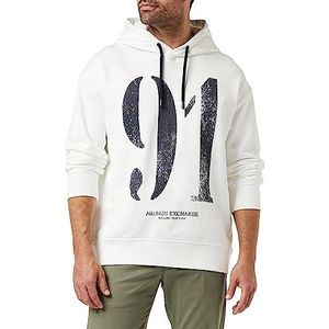 Armani Exchange Heren Comfy Fit, Maxi Number Print Hooded Sweatshirt, wit, XL