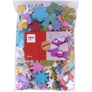 APLI Kids 18751 – EVA-schuimvormen met glitters: bloemen, harten, sterren en vlinders – maxi-formaat met 450 stickers