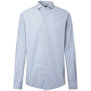 Hackett London Men's SLUB Mel Stripes Button Down Shirt, White/Berry, L