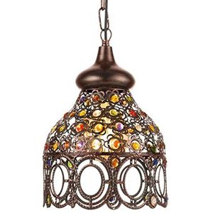 Eglo Jadida Hanglamp, vintage hanglamp met 1 lichtpunt, oosterse stijl, hanglamp van staal in koper-antiek en glas, kleurrijk, eettafellamp, woonkamer