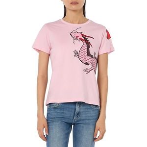 Pinko Quentin T-shirt Jersey Drakenprint, N78_Roze Schattig Paars, XL
