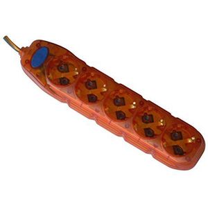 Electraline 59646 Stekkerdoos 5 Voudig met Schakelaar, Kabel 1.5 M, Meervoudige Stekkerdoos, Tafelstekkerdoos, Oranje