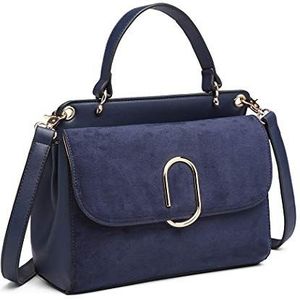 Miss Lulu Schoudertas voor dames, middelgrote tas met handvat aan de bovenkant van kunstleer en suède, vintage handtas, crossbody-tas met ovale metalen decoratie, elegant en voortreffelijk, Blauw