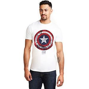 Marvel Heren Captain America Ca Comic Shield T-shirt, Wit, M