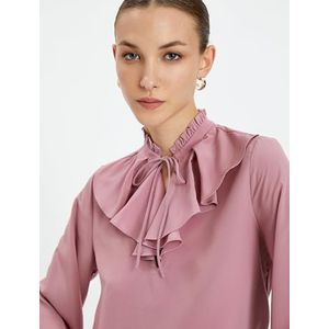 Koton Dames High Neck Ruffle Puff Sleeve Tie and Cut Out Detail Shirt Blouse, roze (284), 46