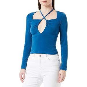 Trendyol Damesblouse met rechte lange mouwen, slank, petrol, XS