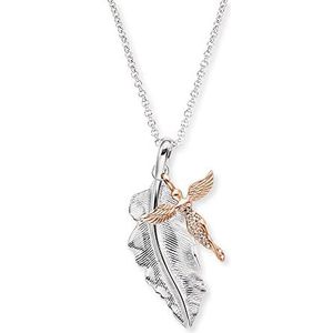 Engelsrufer - Halsketting - Sterling Zilver - Zilveren Veer en Roségouden Engel - 50 cm - Verstelbaar