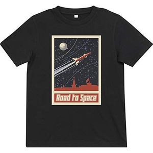 Mister Tee Unisex Road to Space T-shirt voor kinderen, zwart, 110/116 cm