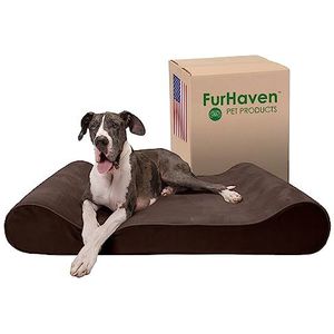 Furhaven Gigantisch orthopedisch hondenbed microvelvet luxe ligstoel met afneembare wasbare hoes - espresso, gigantisch (XXX-Large)