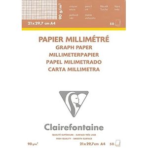 Clairefontaine - Ref 97135C - Wit Vellum Graph Pad (50 vellen) - A4 (297 x 210mm) formaat, 90 g/m² papier, grafiekuitingen, Sepia Front & Blue Back, glad oppervlak