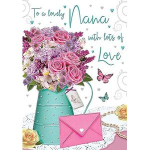 Regal Publishing Verjaardagskaart Nana - 9 x 6 inch, perzik|roze|groen|zilver|rood