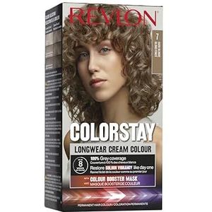 Revlon, ColorStay, Permanente haarkleuring, Langhoudende crème, 100% grijsdekking, Tot 8 weken kleur, Macadamia-olie en Murumuru-boter, N°7 Dark Blonde