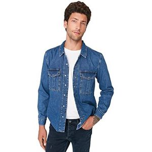 Trendyol Heren Overhemd kraag effen normale jas jas, marineblauw, S, marineblauw, S