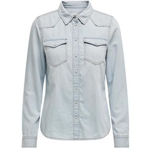 ONLY Jeanshemd voor dames, normale snit, hemdkraag, overhemd, blauw (light blue denim), XS