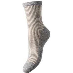 PCSEBBY GLITTER LANG STRIPE SOCKS NOOS, Ultimate Grey/Stripes: zilvergrijs, Eén Maat