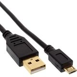 InLine 31720P Micro-USB 2.0-kabel, USB-A-stekker naar micro-B-stekker, vergulde contacten, 2 m