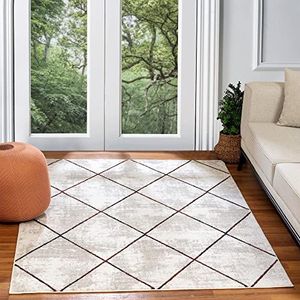 Surya Rauma Geometrisch tapijt - Scandi vloerkleden, woonkamer, eetkamer, keuken - neutraal, Azteekse abstracte tapijten - boho-tapijtstijl, gemakkelijk te onderhouden pool - groot tapijt 160 x 220