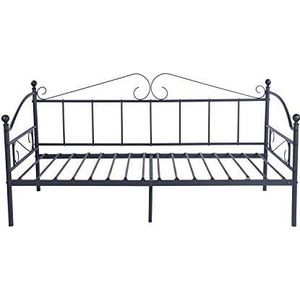 HOMYLIN Stevig metalen eenpersoonsbedframe, dagbedframe voor kinderen of volwassenen, hoogwaardig metalen hoofdeinde slaapkamer, zwart, 198 x 94 x 101 cm