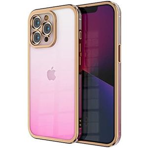 Ontiny Ontworpen galvaniseer-transparante TPU zachte telefoonhoes voor iPhone 13 Pro Max (6,7 inch), schokbestendige valbescherming (Transparent Pink Gradient & Gold Border)
