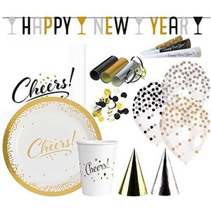 Amscan 9050 0381-66 - Partyset Golden Wishes, 54-delig, wegwerpservies & decoratie, oudejaarsavond, Nieuwjaar, feest