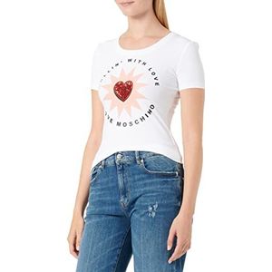 Love Moschino Tight-Fitting Rollin' met Love-print T-shirt voor dames met korte mouwen, Wit, 40 NL