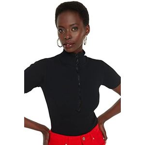 Trendyol Dames getailleerde Basic staande kraag geweven blouse, Zwart, XS