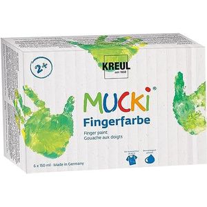 KREUL 2316 - Mucki Set van 6 x 150 ml vingerverf Veganistische verf zonder parabenen, gluten en lactose Afwasbaar en toepasbaar met vinger en penseel Heldere kleuren