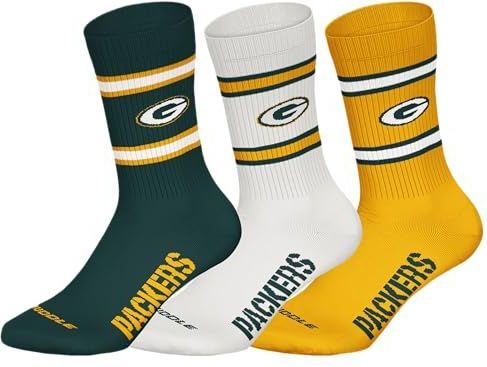 GREEN BAY PACKERS 3pk Crew Socks - GRN/WHT/YEL - 39/42