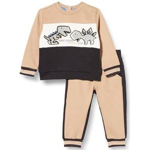 Chicco, Jumpsuitset: sweatshirt en lange sportbroek, Kind 0-24, Beige, 9 maanden