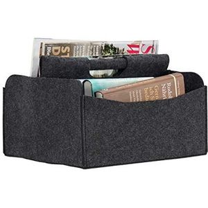 Relaxdays lectuurmand vilt, met 2 vakken, handvat, opvouwbaar, HxBxD 22 x 32 x 29 cm, mand, vilten lectuurbak, antraciet