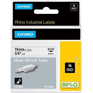 DYMO Rhino Industriële krimpkous voor etikettenmakers van Rhino, 19 mm x 1,5 m, zwart op wit bedrukt, zelfklevend, voor Rhino labelmakers