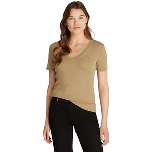 Tommy Hilfiger Dames T-shirt met korte mouwen en V-hals Nieuw Slim Cody T-shirt, Safari Canvas, XXS