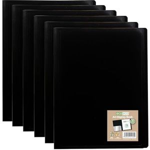 eco-eco A4 100% Gerecycled 10 Pocket Zwart Flexibele Cover Portfolio Boek Folder Display Boek, Pack van 6 Boeken, eco160x6