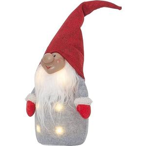 EGLO Led-kerstdecoratie, lichtfiguur kabouter van stof met kunststof behuizing in grijs, wit en rood, op batterijen werkende LED-figuur Kerstmis, warmwit