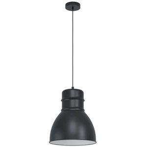 EGLO Hanglamp Ebury, 1-lichts pendellamp in industrieel en skandi design, eettafellamp van zwart en wit metaal, lamp hangend voor woonkamer, E27 fitting