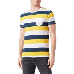 HOPENLIFE Vanitas T-shirt voor heren, korte mouwen, gestreept, marineblauw/geel, S, Navy-geel, S
