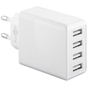 goobay 44962 4-voudige USB-oplader 30 W, voeding voor het gelijktijdig opladen van maximaal 4 apparaten, wit