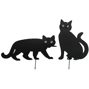 Maximex Vogelafschrikmiddel katten set van 2, verdrijft ongewenste gasten uit de tuin, van zwart gelakt metaal, met fonkel-kogen, afmetingen (B x H): 37 x 24 cm