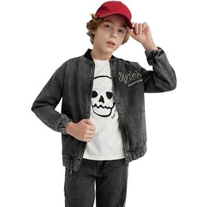 Jeansjas voor heren en kinderen, denim jas, jongensjack, antraciet, 7-8 jaar